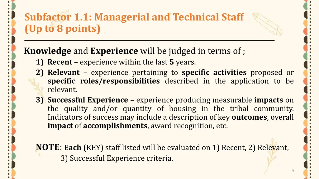subfactor 1 1 managerial and technical staff 1