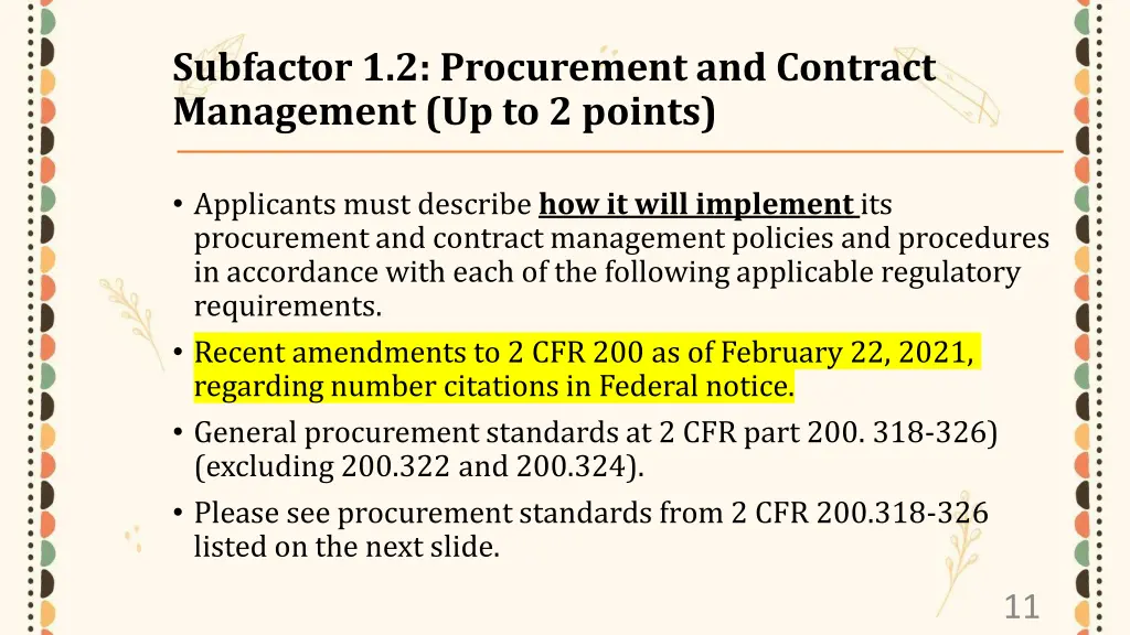 subfactor 1 2 procurement and contract management