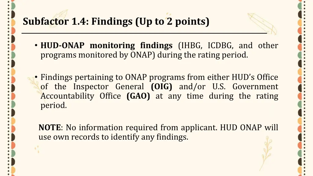subfactor 1 4 findings up to 2 points 1