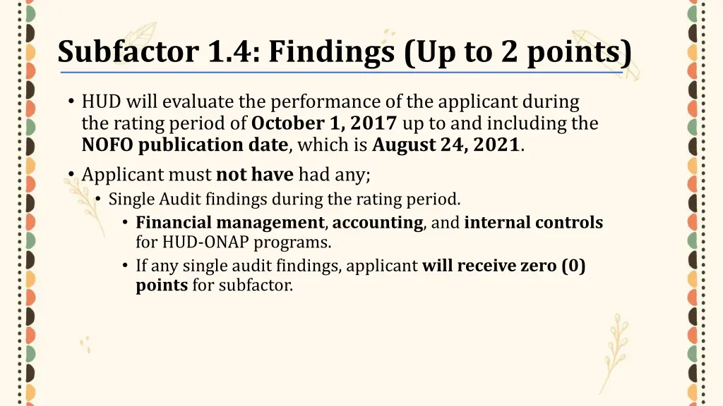 subfactor 1 4 findings up to 2 points