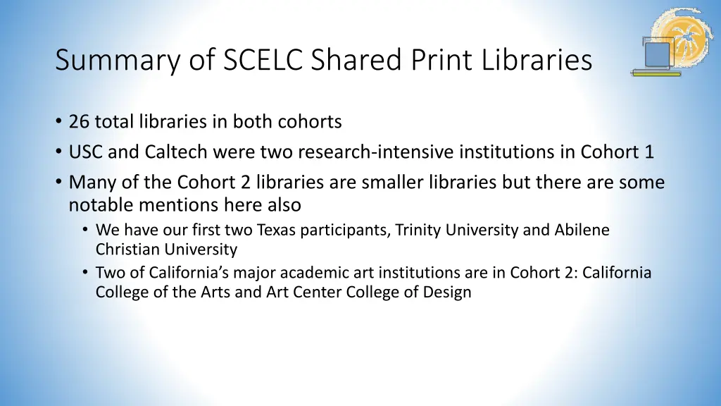 summary of scelc shared print libraries