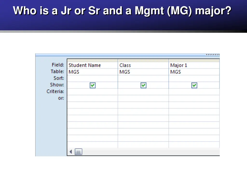 who is a jr or sr and a mgmt mg major 1