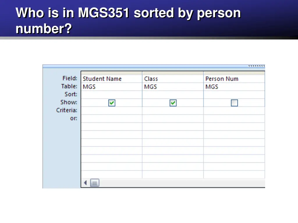 who is in mgs351 sorted by person number