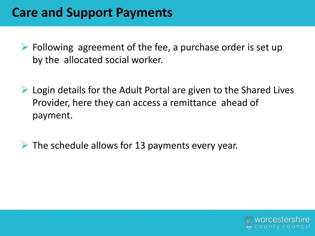 care and support payments