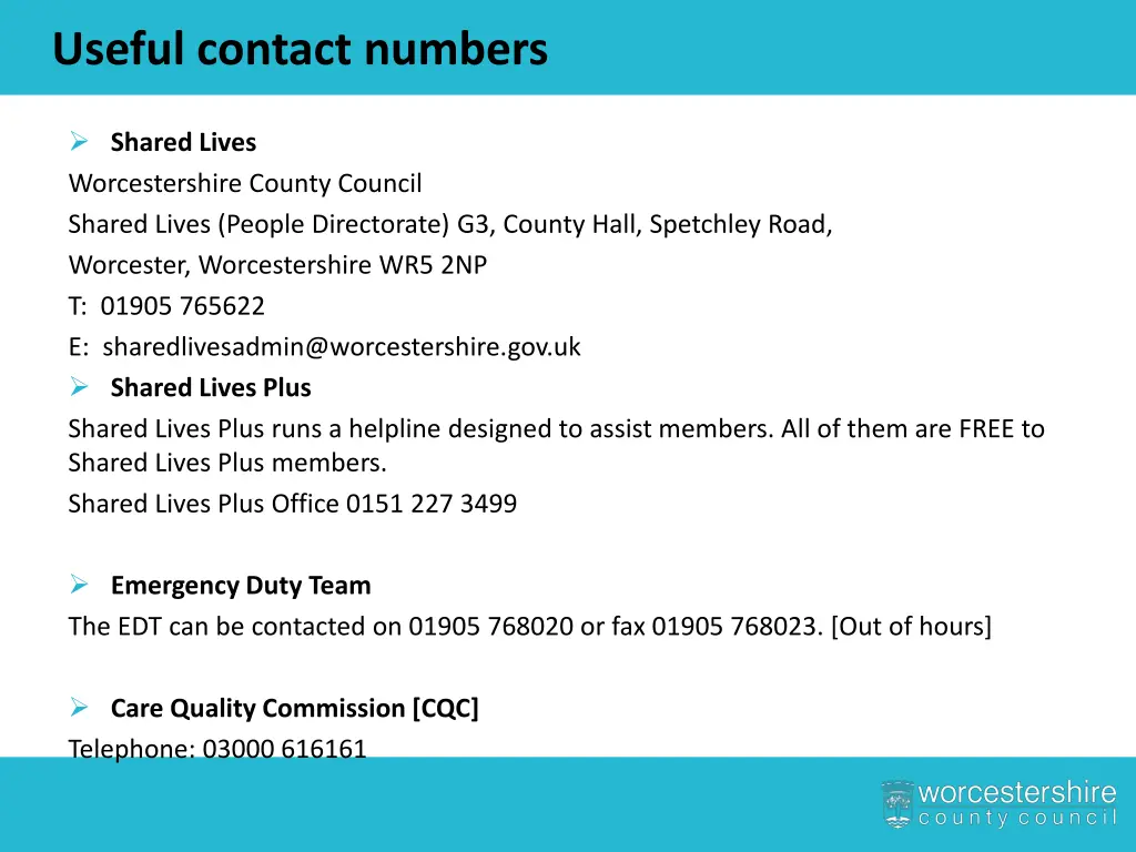 useful contact numbers