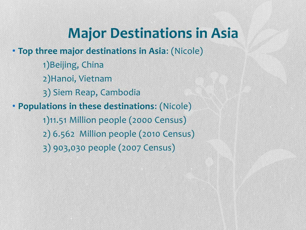 major destinations in asia top three major