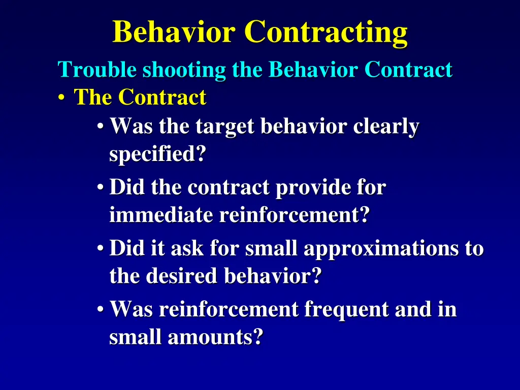 behavior contracting trouble shooting