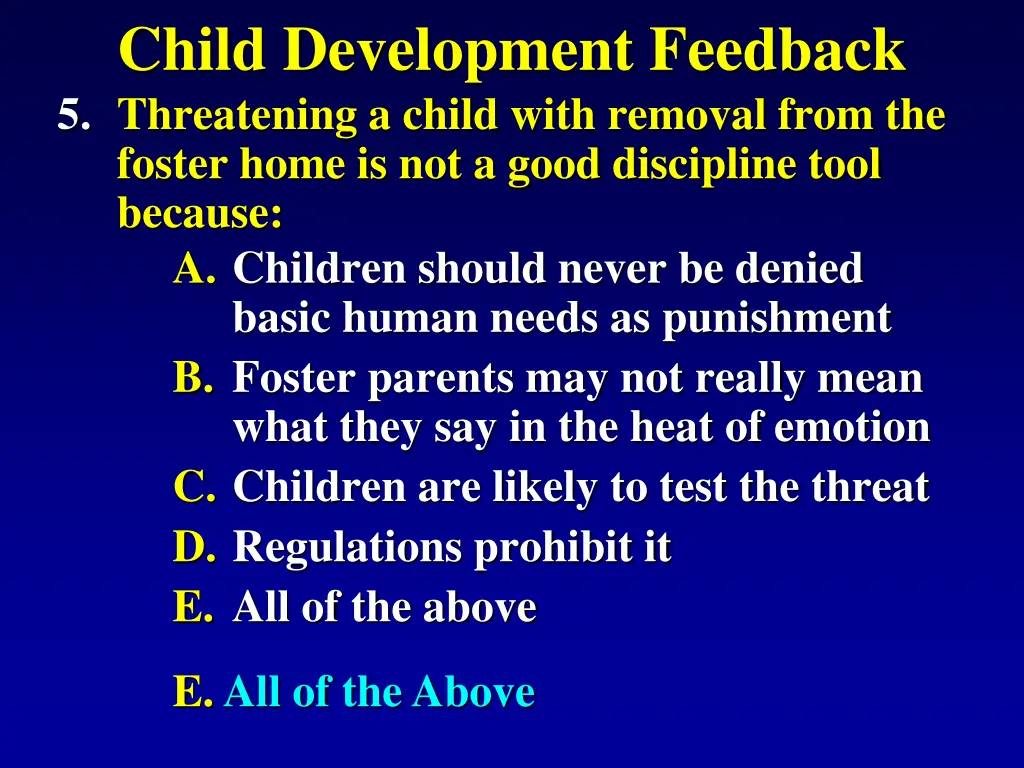 child development feedback 5 threatening a child