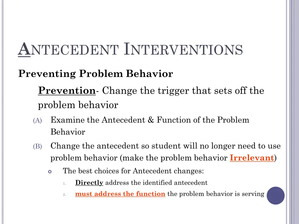 a ntecedent i nterventions
