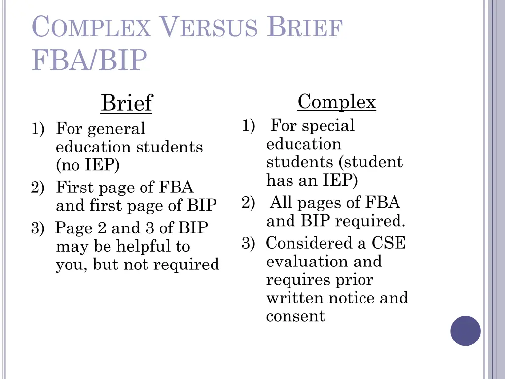 c omplex v ersus b rief fba bip