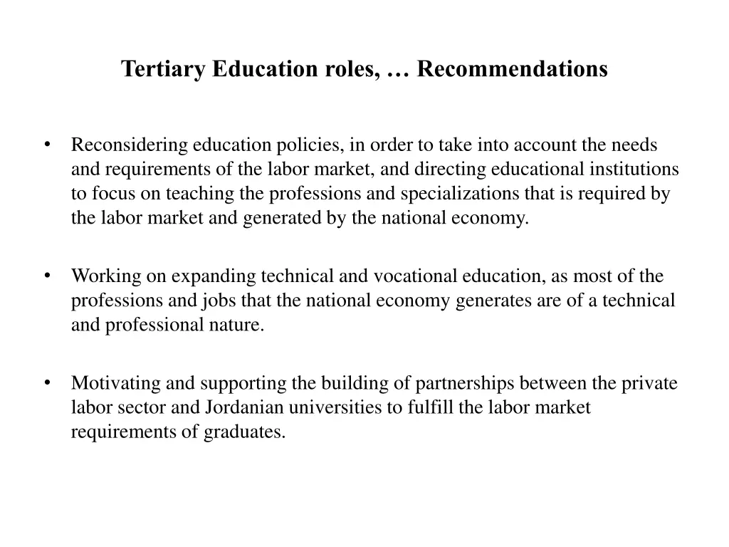 tertiary education roles recommendations