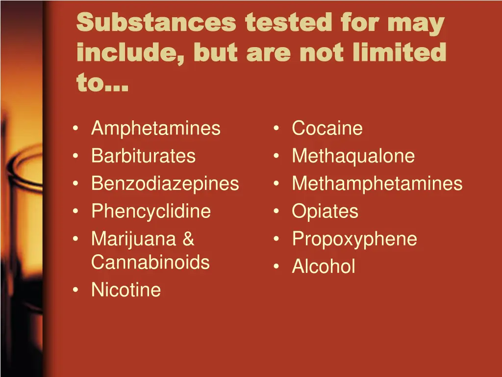 substances tested for may substances tested