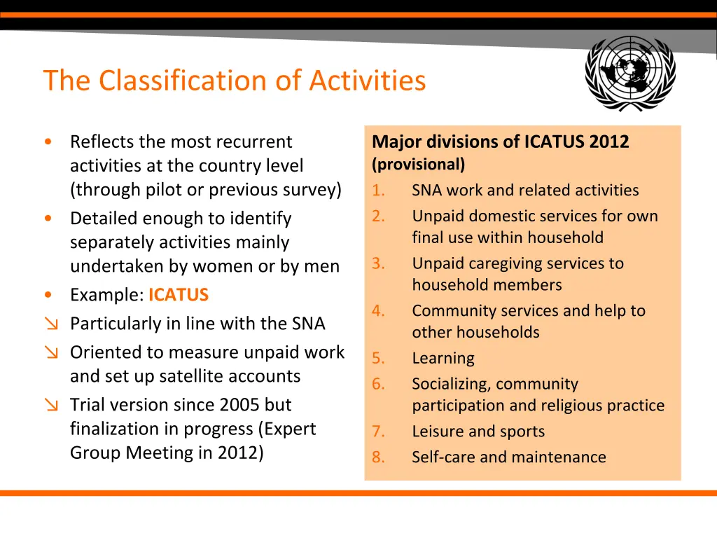 the classification of activities