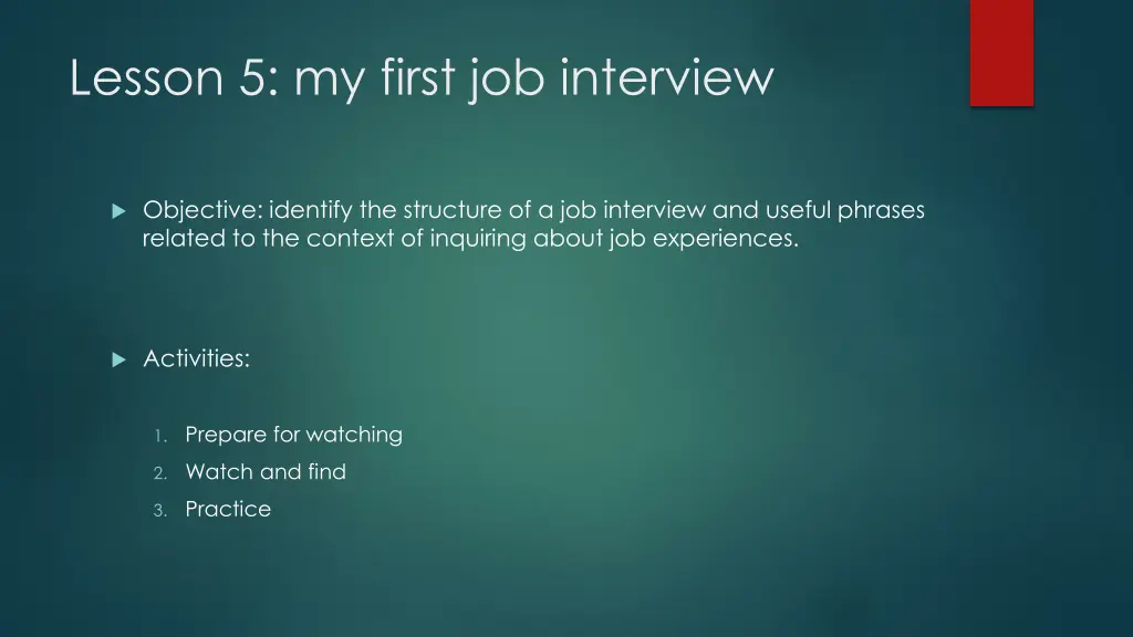 lesson 5 my first job interview