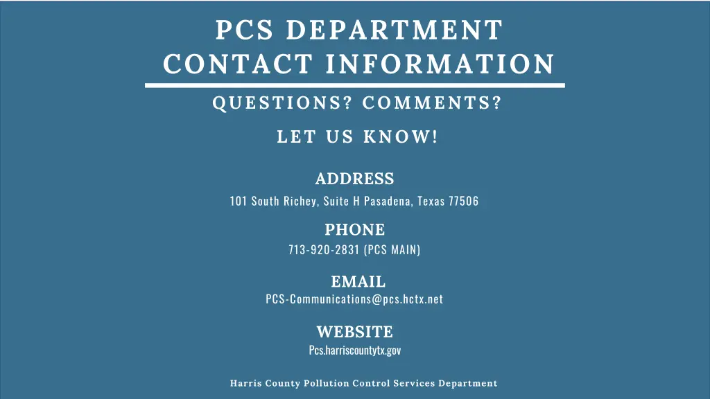 pcs department contact information