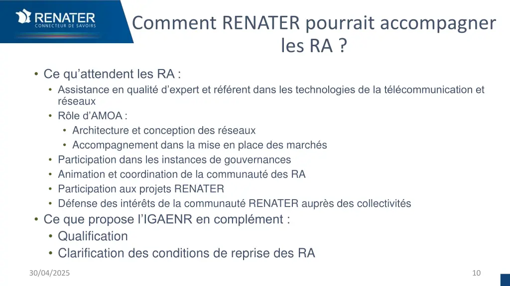 comment renater pourrait accompagner les ra