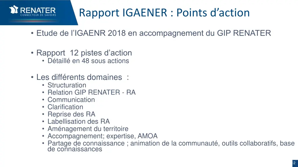 rapport igaener points d action