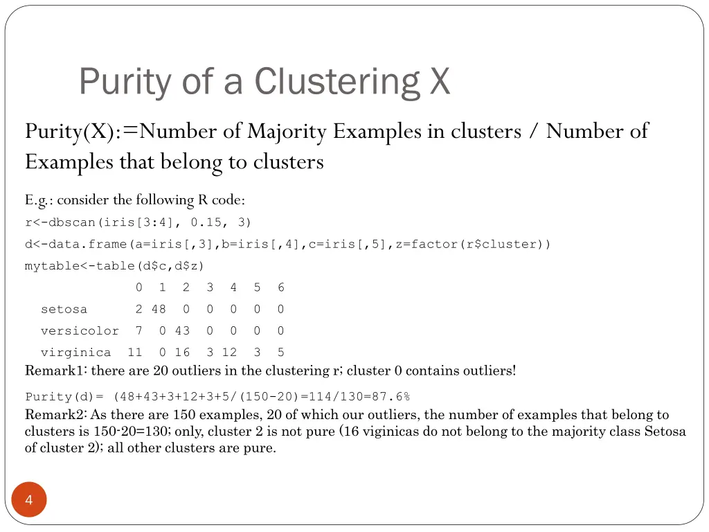 purity of a clustering x