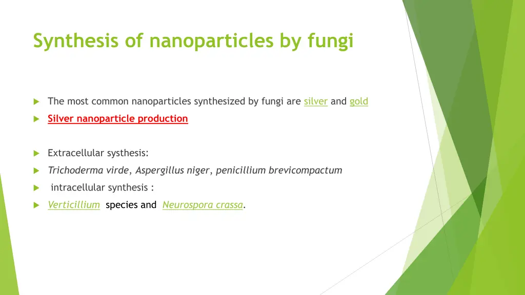 synthesis of nanoparticles by fungi