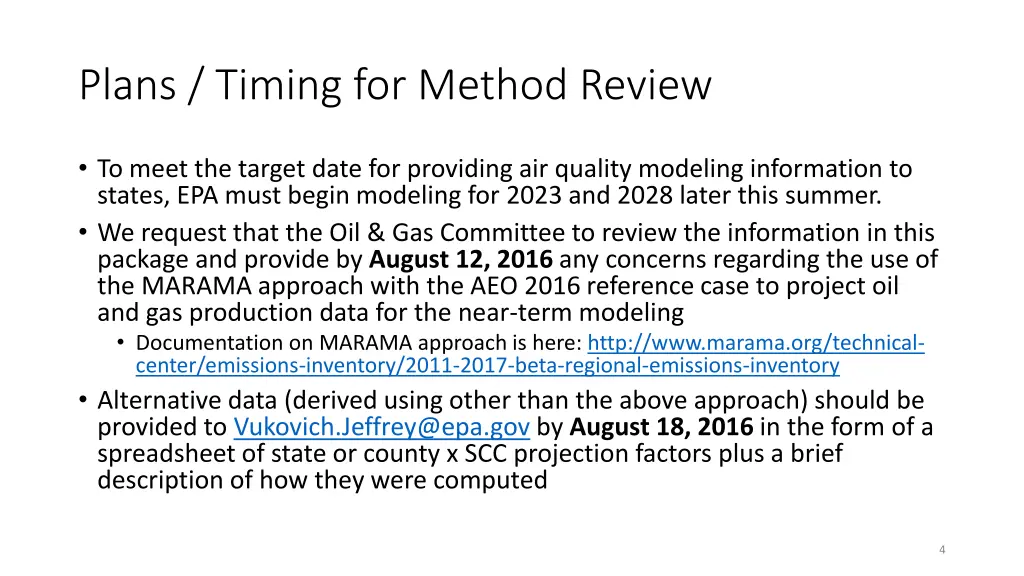 plans timing for method review