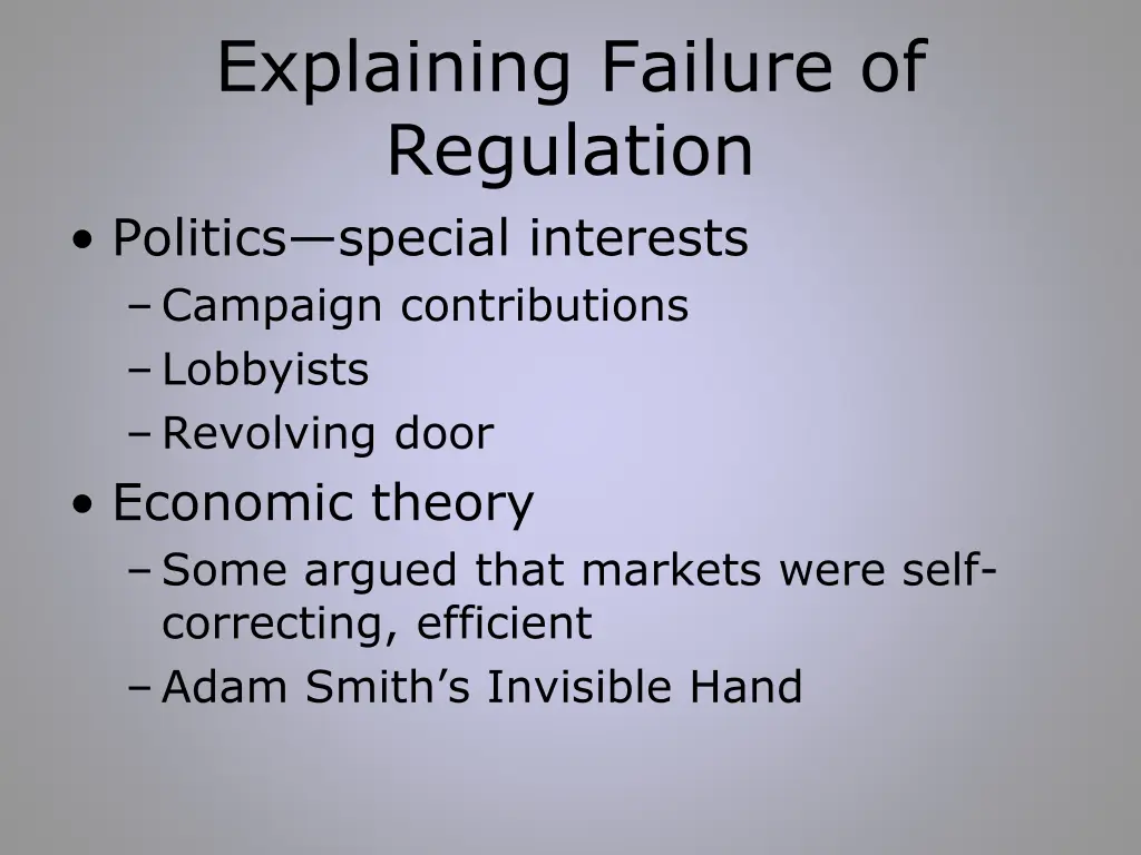 explaining failure of regulation politics special