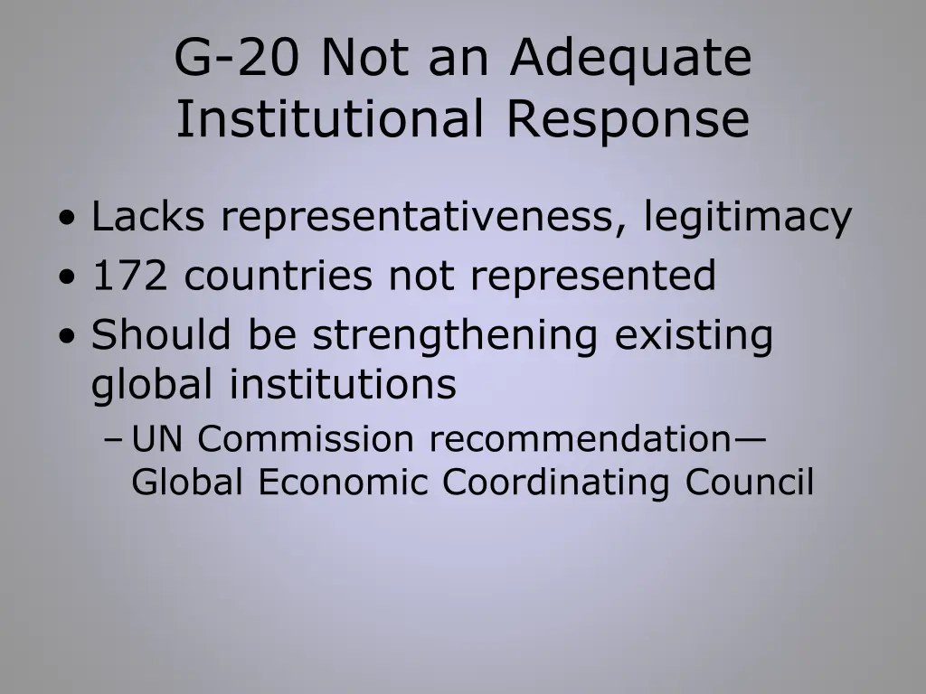 g 20 not an adequate institutional response