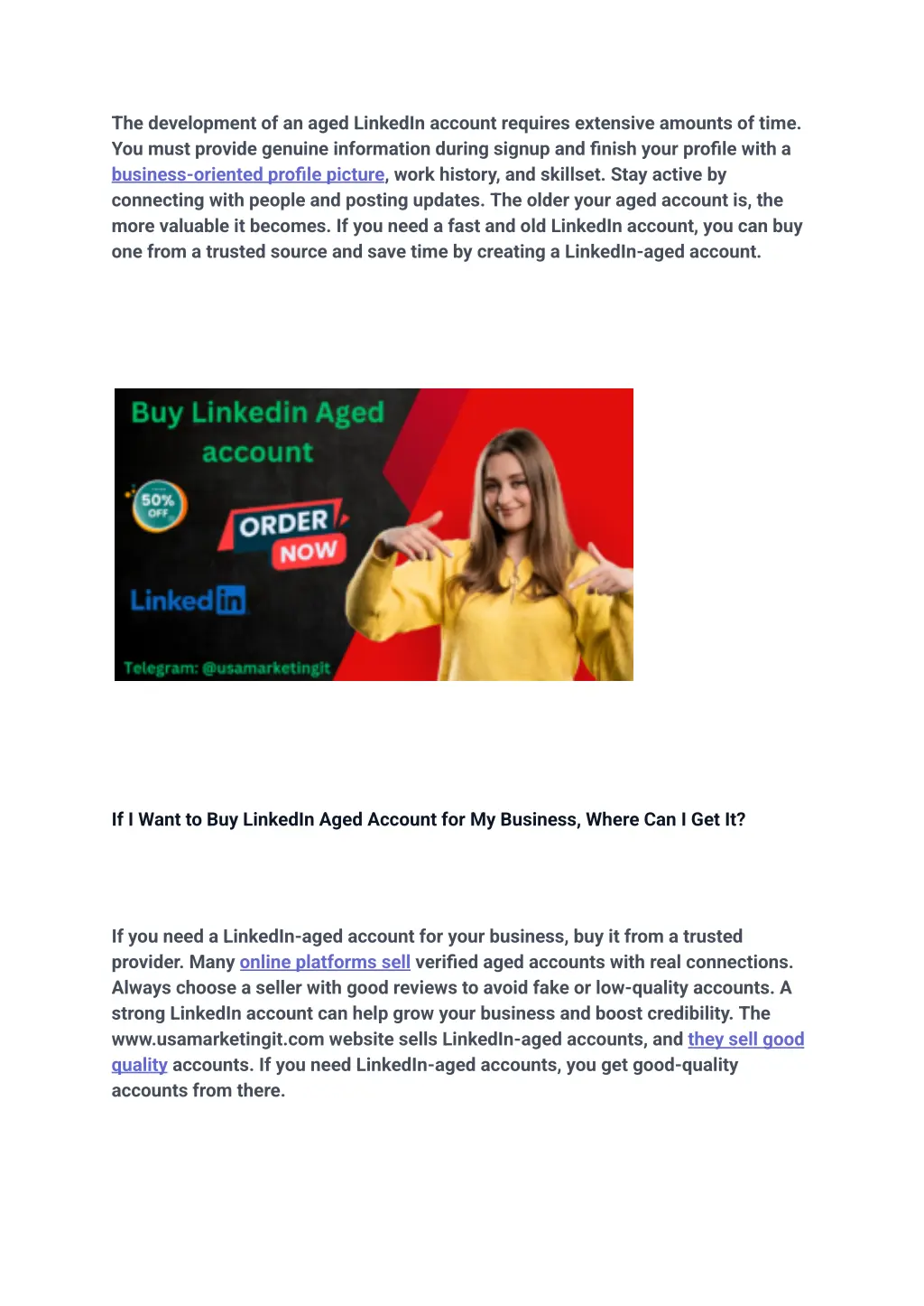 the development of an aged linkedin account