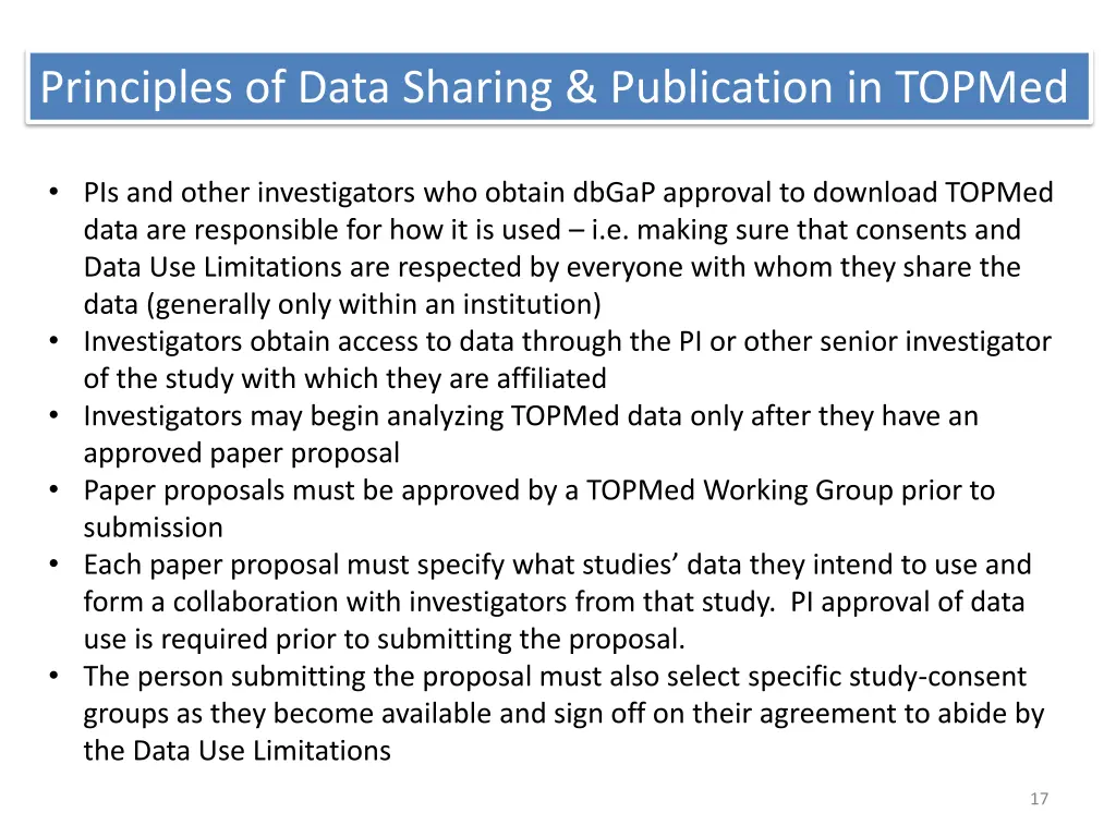 principles of data sharing publication in topmed