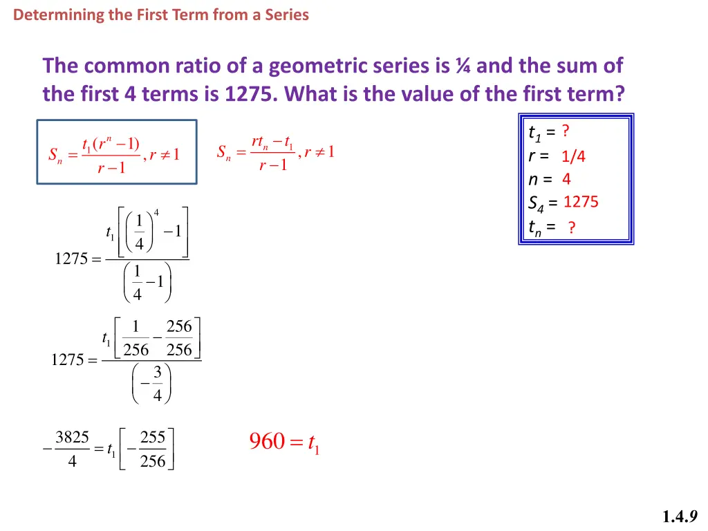determining the first term from a series
