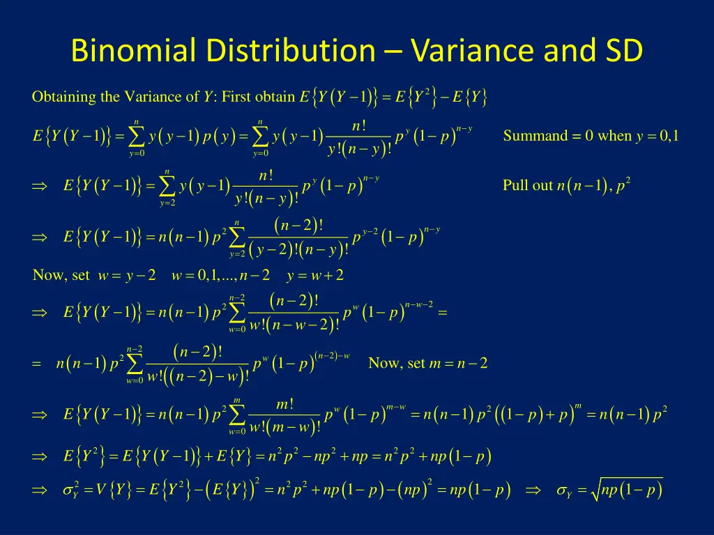 binomial distribution variance and sd obtaining