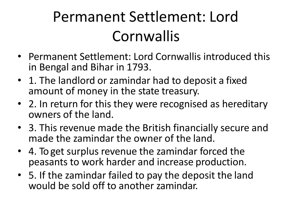 permanent settlement lord cornwallis permanent