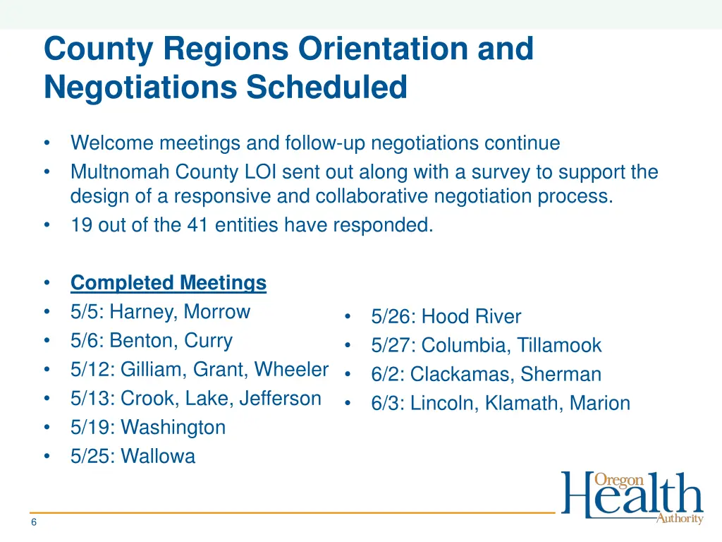 county regions orientation and negotiations
