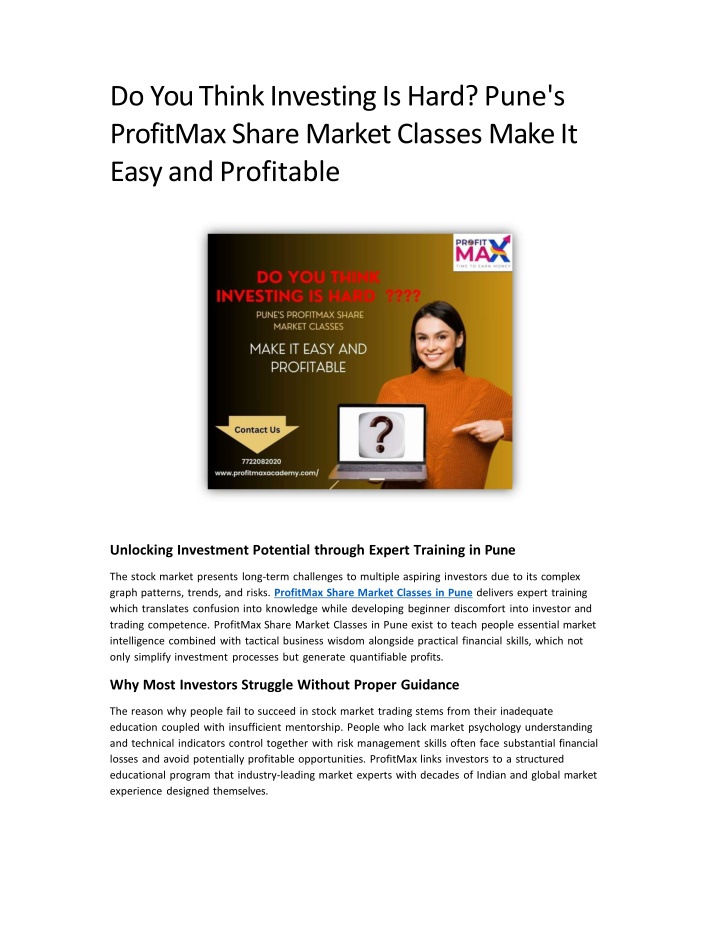 do you think investing is hard pune s profitmax