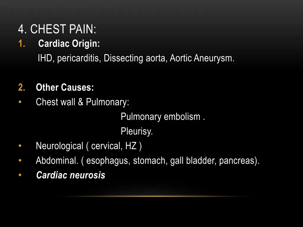 4 chest pain 1 cardiac origin ihd pericarditis