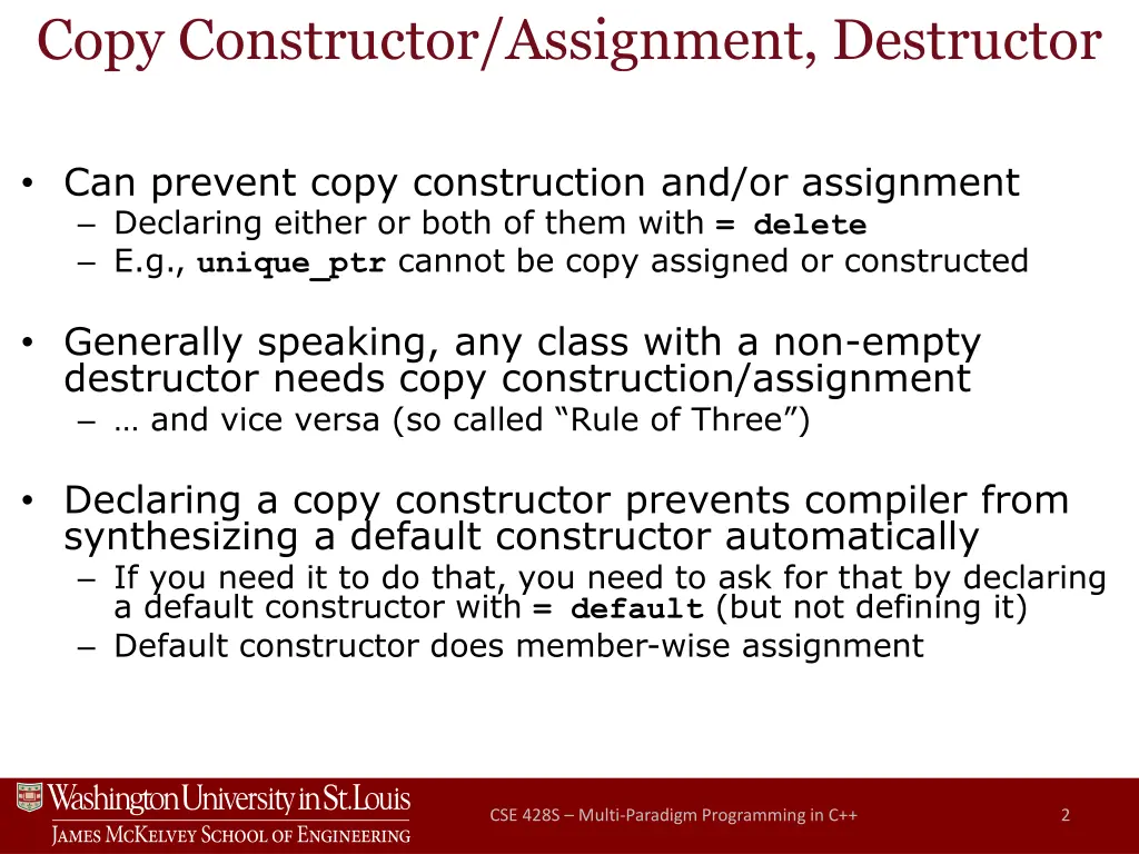 copy constructor assignment destructor