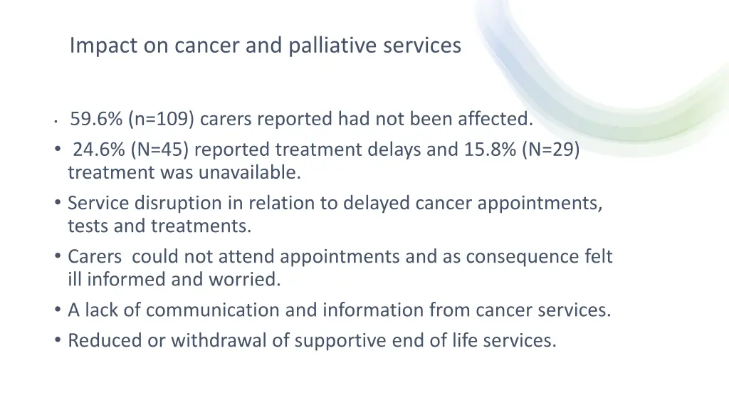 impact on cancer and palliative services