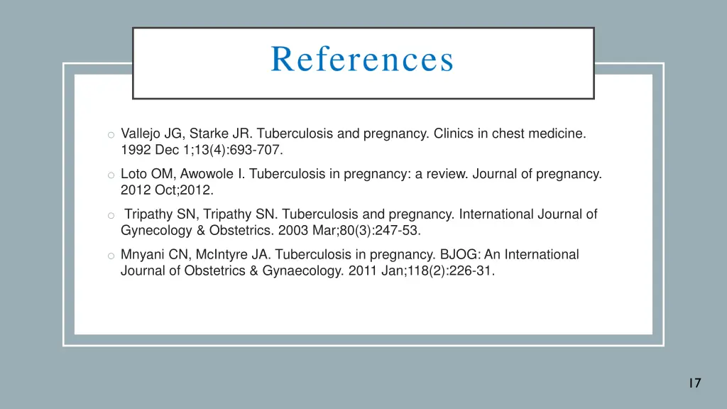 o vallejo jg starke jr tuberculosis and pregnancy