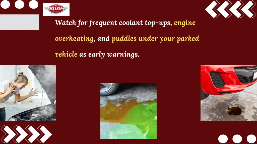 watch for frequent coolant top ups engine