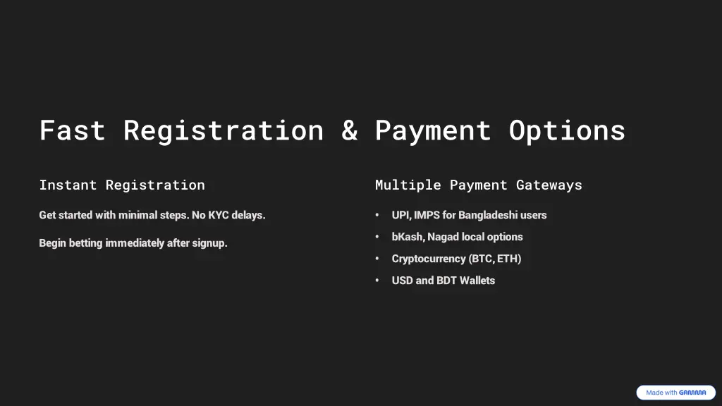 fast registration payment options