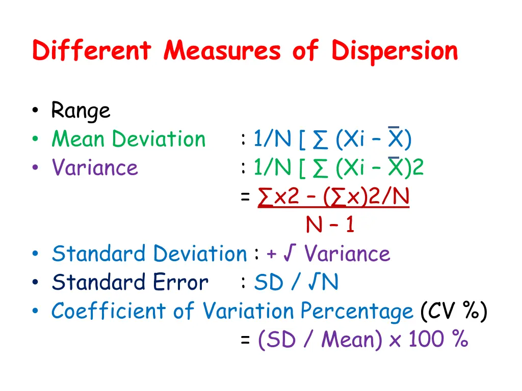 different measures of dispersion