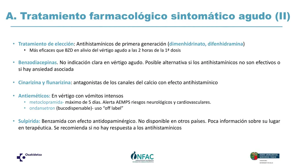a tratamiento farmacol gico sintom tico agudo ii
