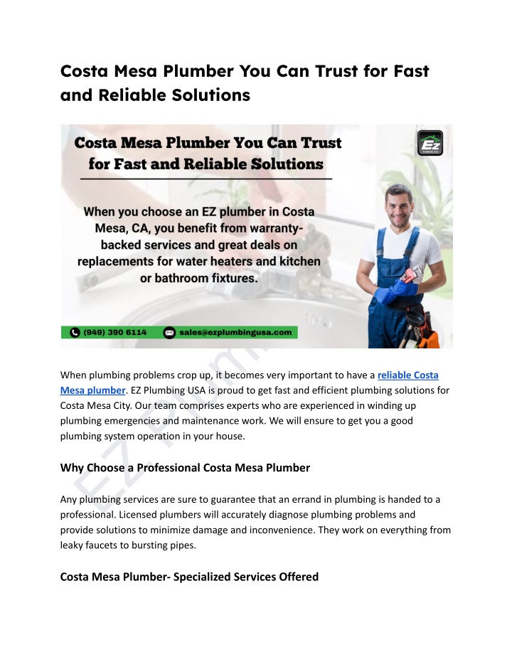 costa mesa plumber you can trust for fast