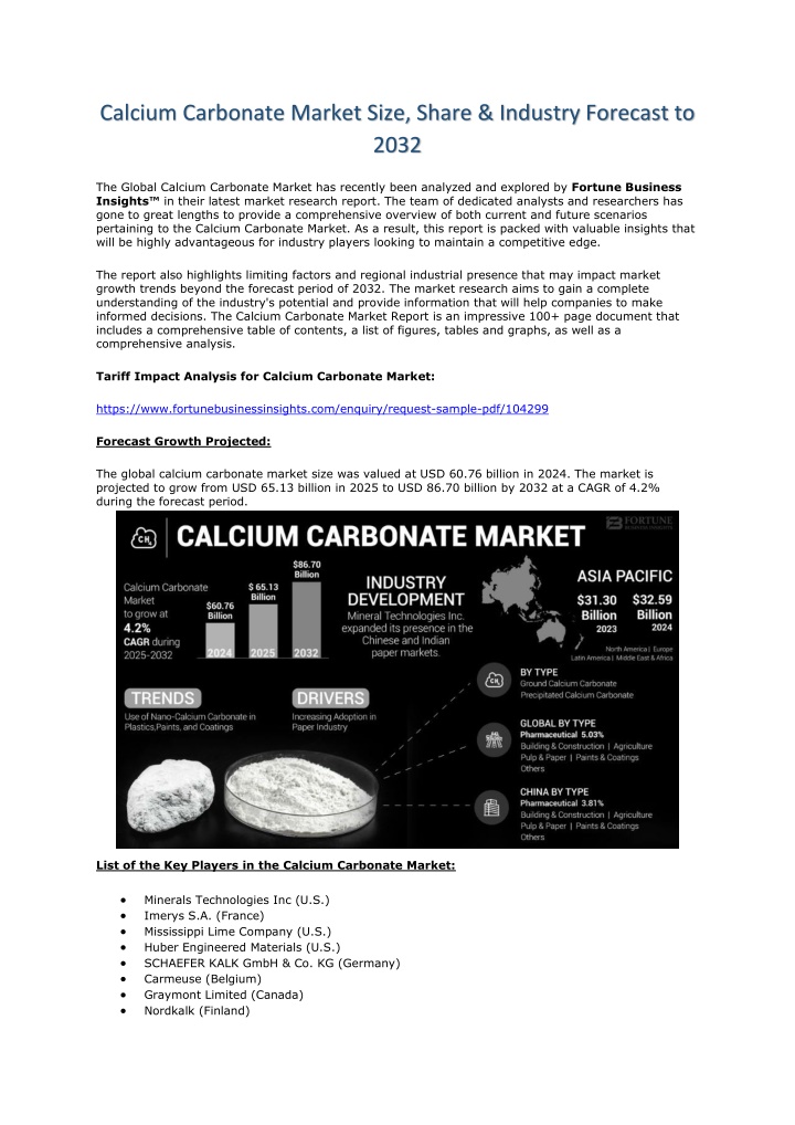 calcium carbonate market size share industry