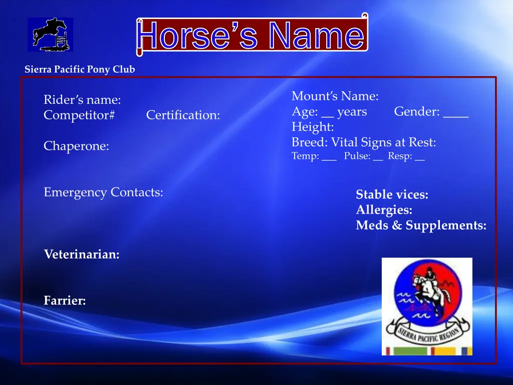 sierra pacific pony club horse s name
