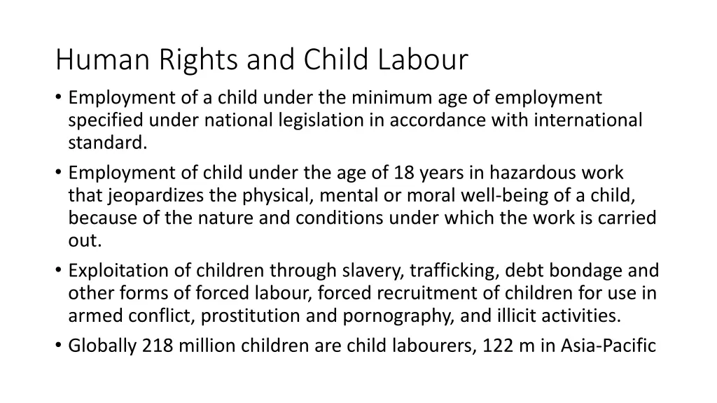 human rights and child labour employment