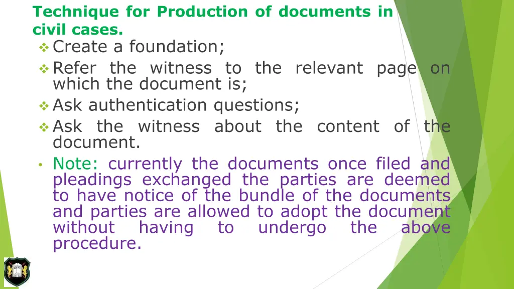 technique for production of documents in civil