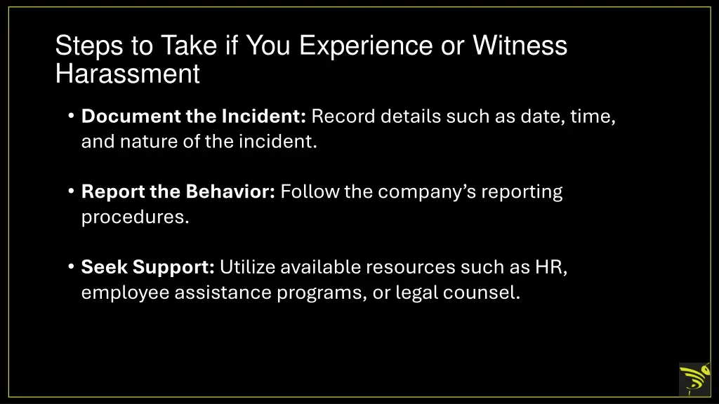 steps to take if you experience or witness