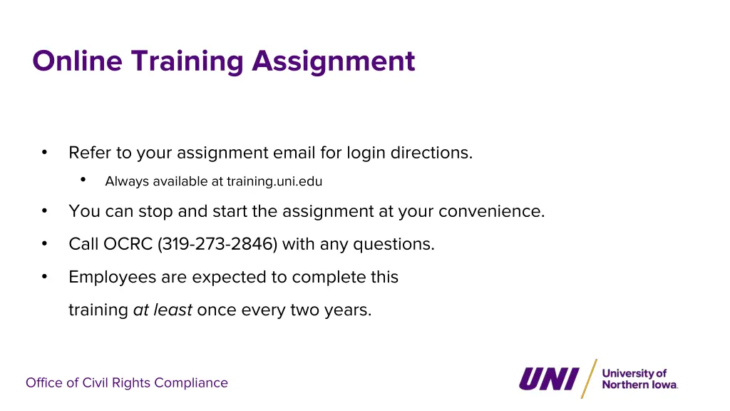 online training assignment