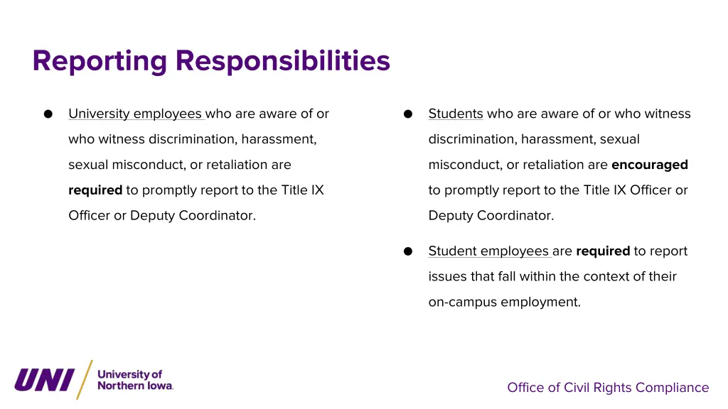 reporting responsibilities