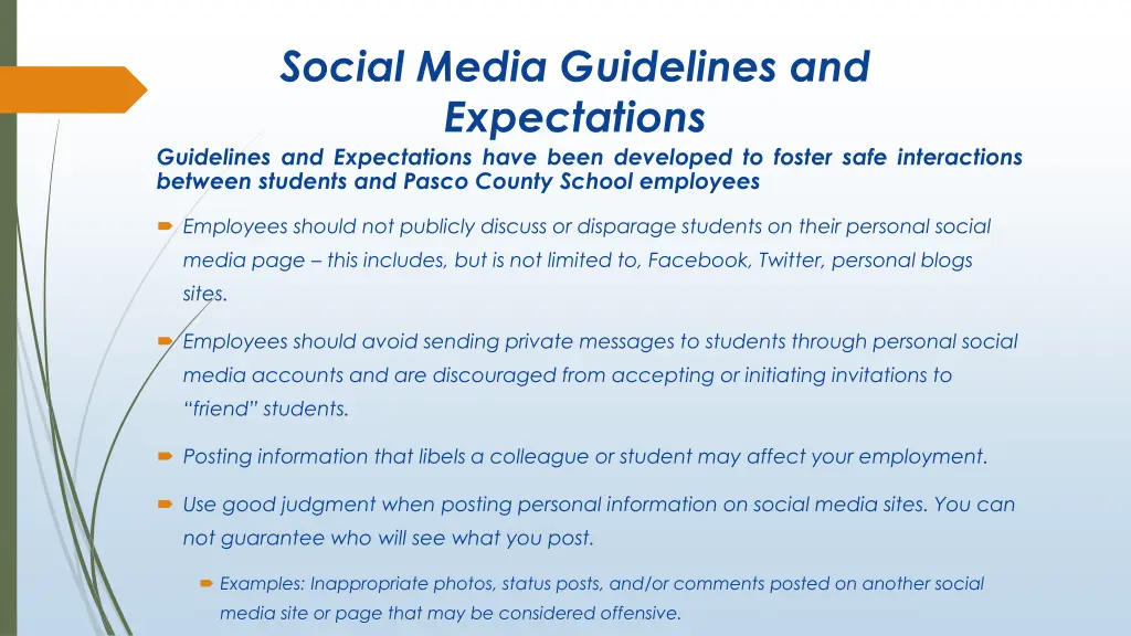 social media guidelines and expectations